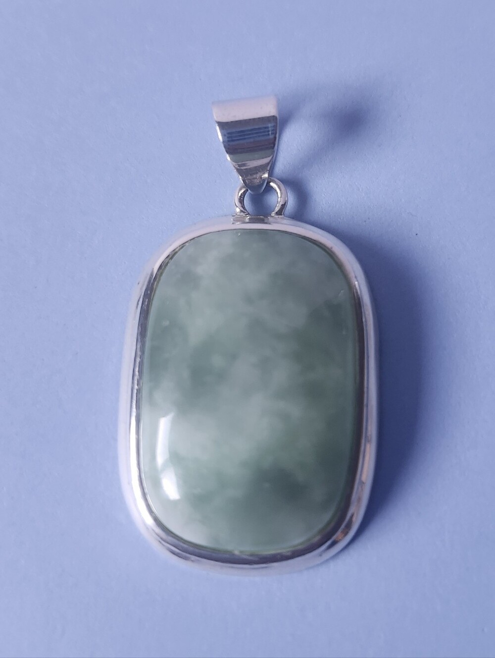 Gorgeous Natural Green Jade Rectangular Pendant In 925 Sterling Silver